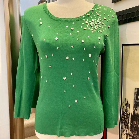 Vintage Rudy Rd. Abalone shell apple green sweater size medium - Picture 5 of 13